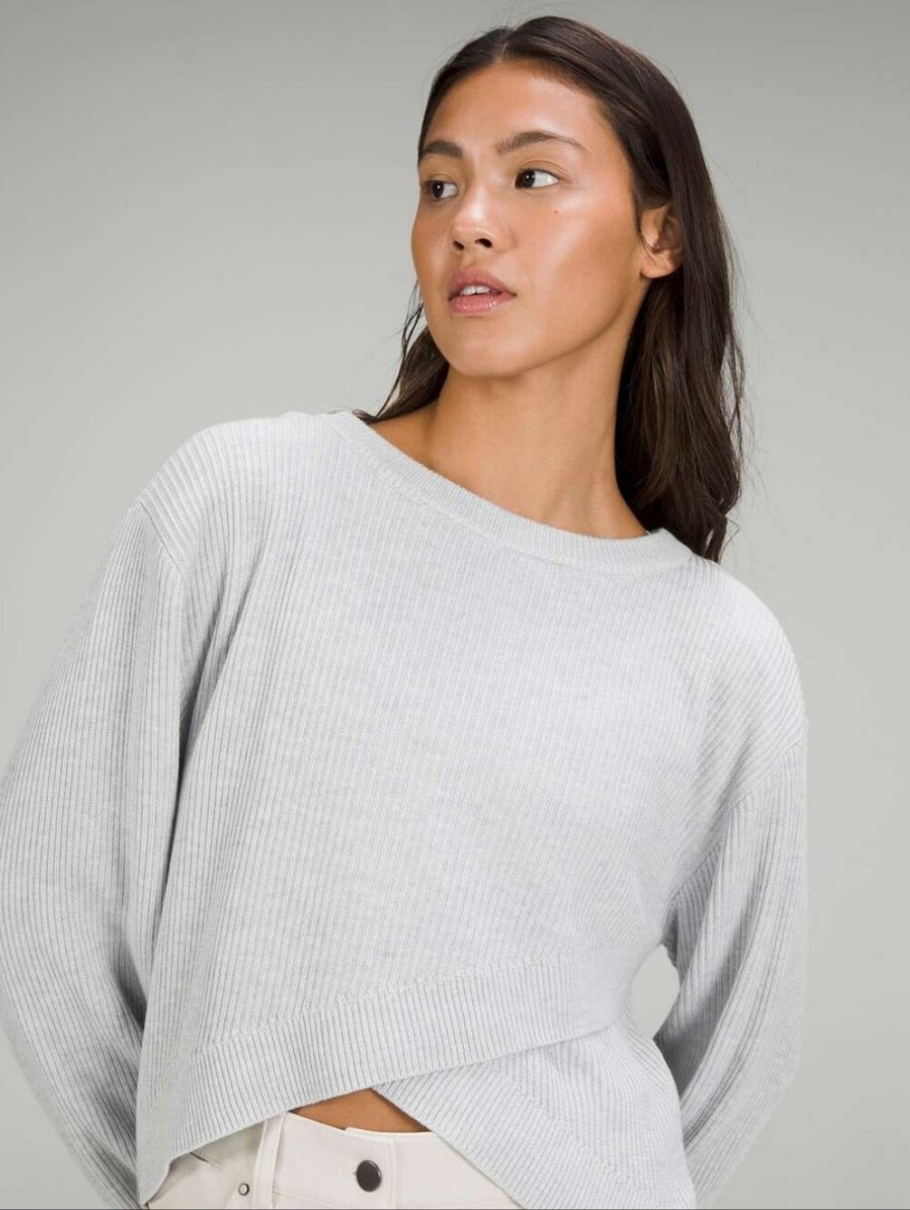 Lululemon Reversible Crossover Sweater Heathered Core Ultra Light Grey 10